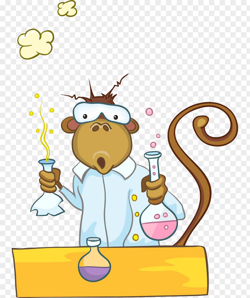 Monkeys Do Experiments Cartoon Chemistry Mole Illustration PNG