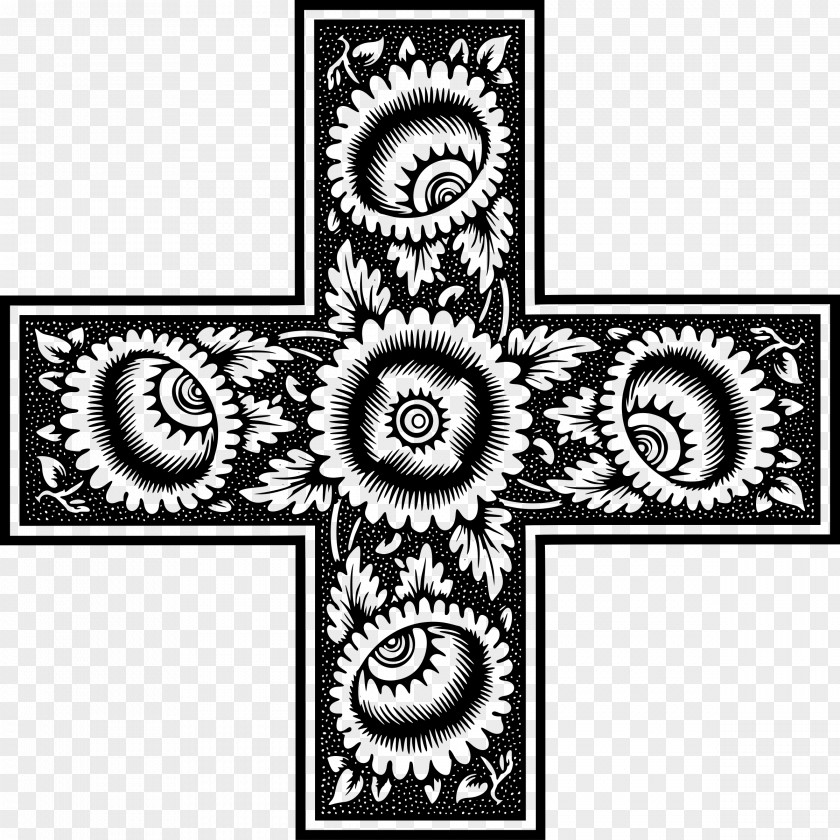 Ornamental Black And White Monochrome Cross Visual Arts PNG