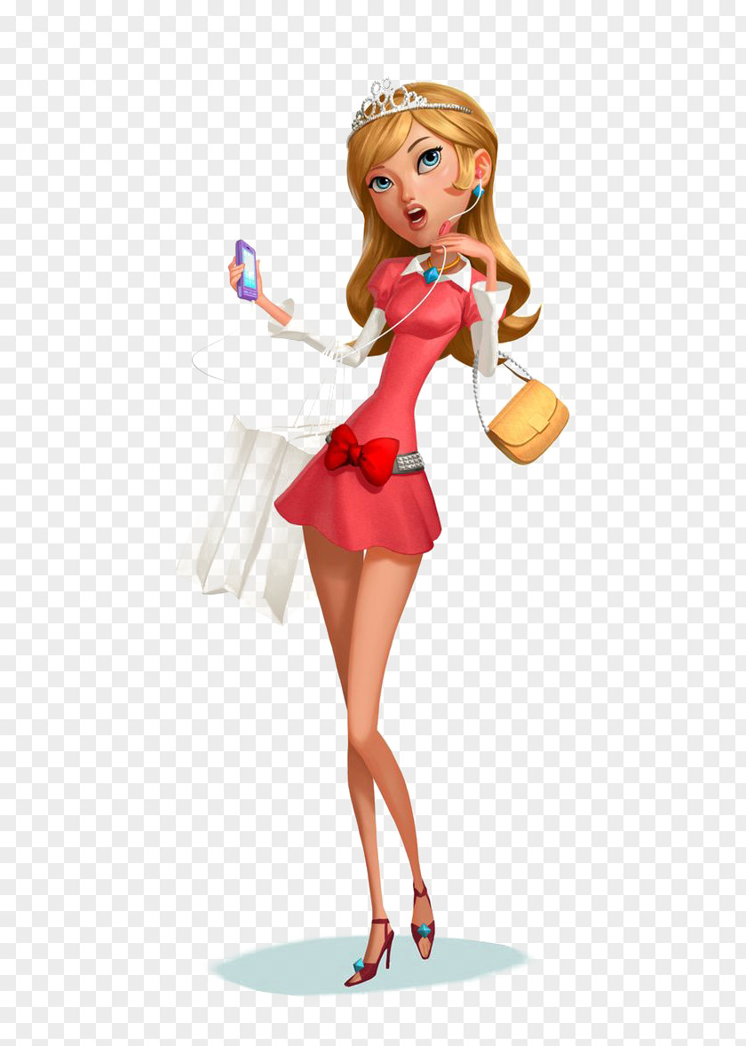 Shopping Princess Cartoon Female Character Drawing Clip Art PNG