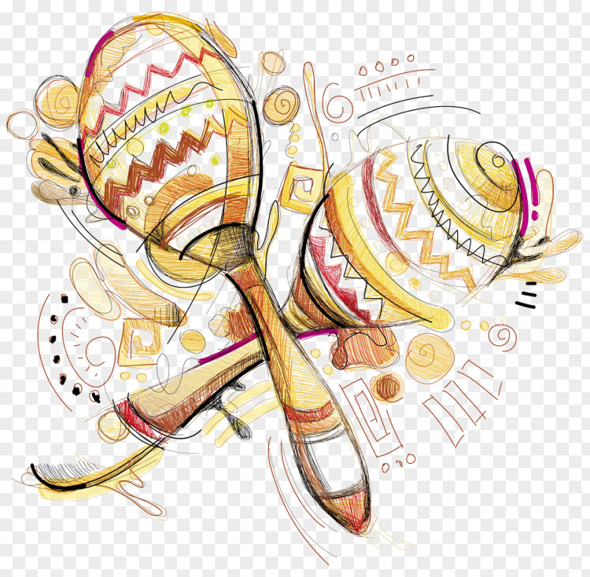 Hand-painted Tennis Racket Maraca Drawing Stock Illustration PNG