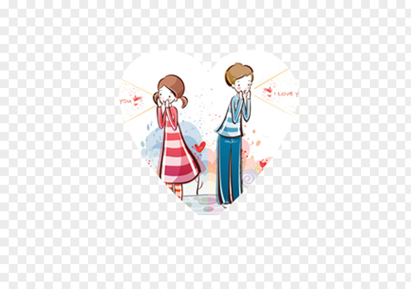 Young Men And Women Cartoon Couple Wallpaper PNG