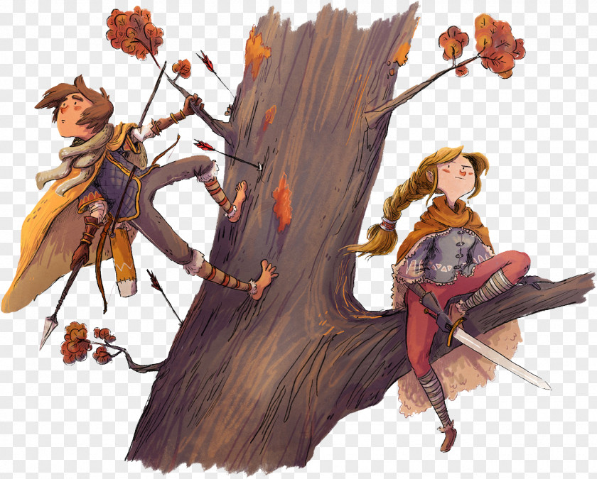 Hand-painted On The Tree Hunting Princess And Prince Cartoon Illustration PNG