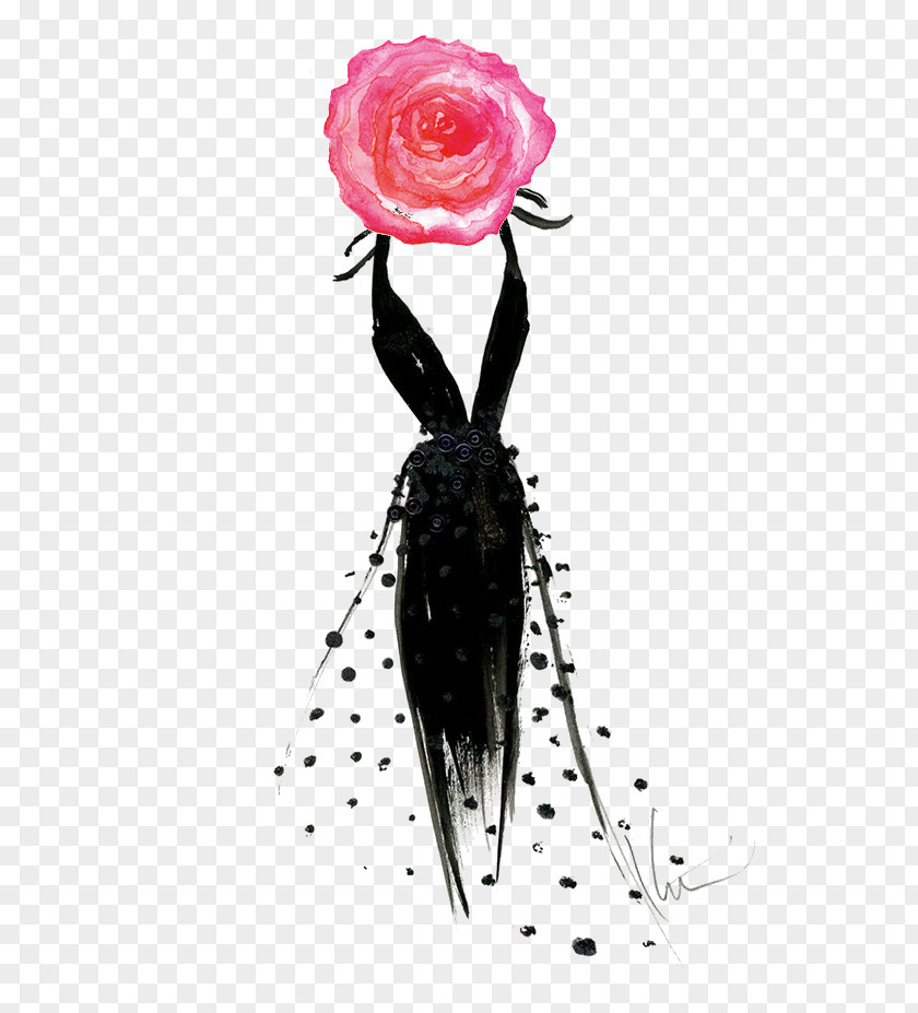 Pink Black Chinese Style Flower Women's Day Chanel Dress Fashion Illustration Gown PNG