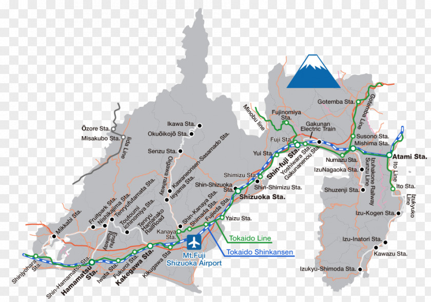 Map Shizuoka Mount Fuji Yamanashi Prefecture Japan Rail Pass PNG
