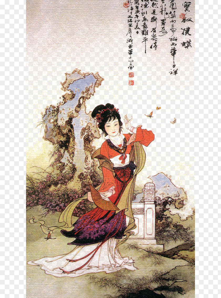 Ancient Woman Shanghai Dream Of The Red Chamber Xue Baochai Painting Gongbi PNG
