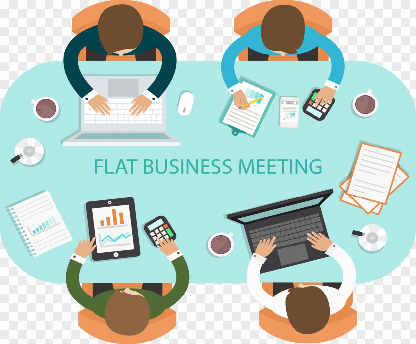 Four Business Meetings Meeting Flat Design PNG