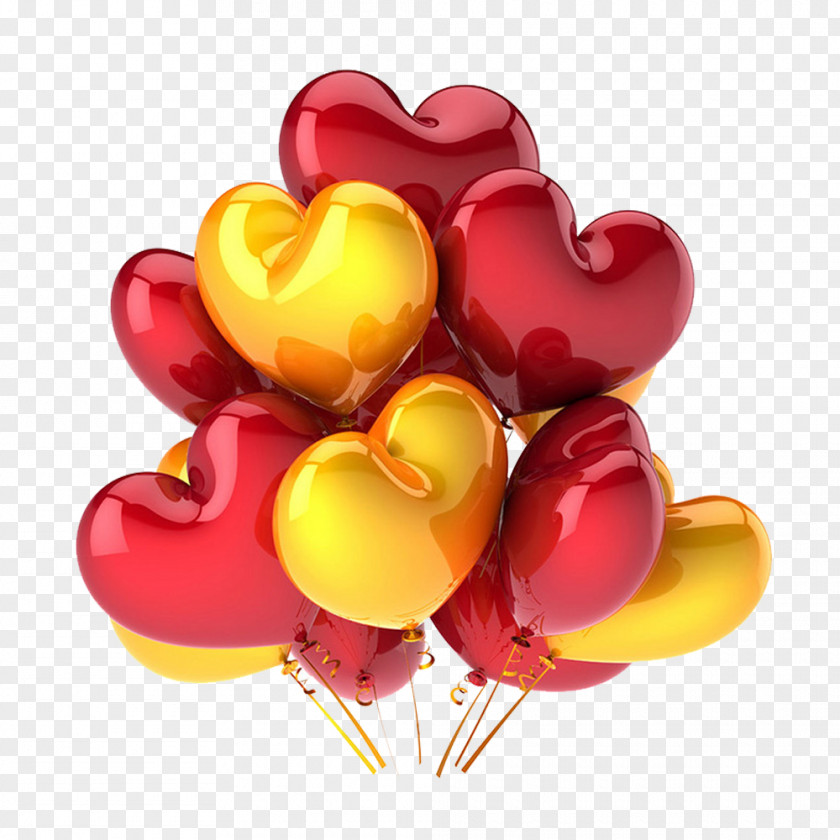 Red Yellow Balloons Glossy Material Balloon Party Birthday Heart Greeting Card PNG