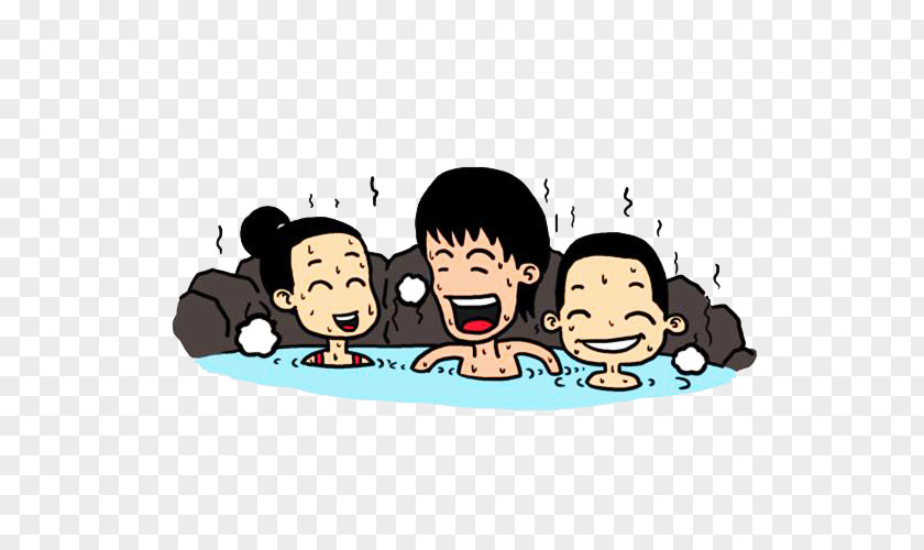 A Family Of Japanese Hot Spring Picture Material Cartoon Illustration PNG