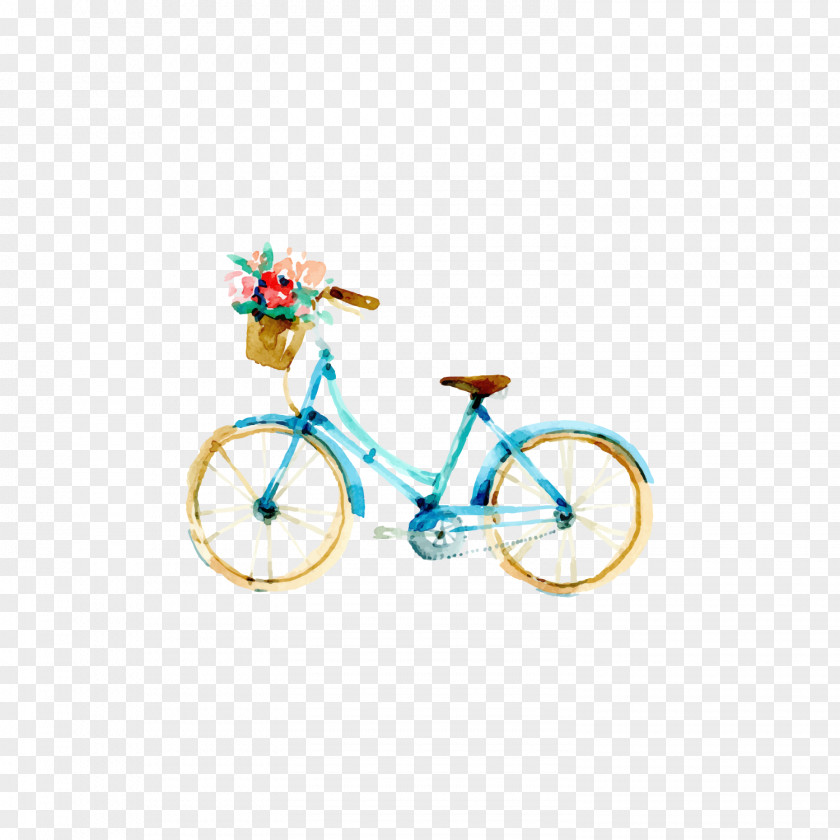 Hand Painted Blue Bike Bicycle Cycling Poster PNG