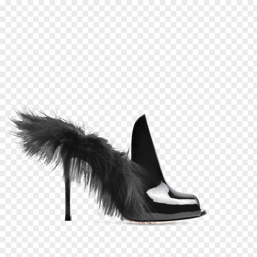 Feather High-heeled Shoe Fur Black M PNG