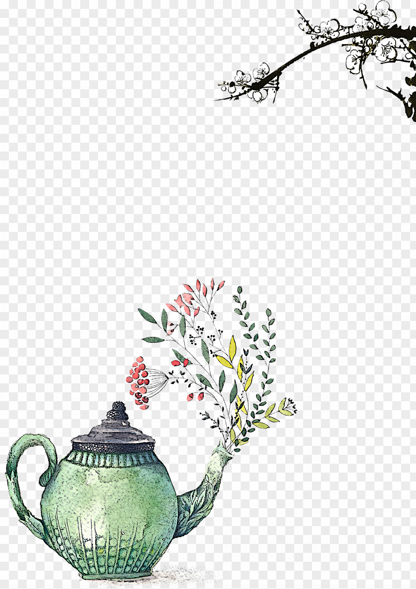 Teapot Serveware Plant Tableware Porcelain PNG