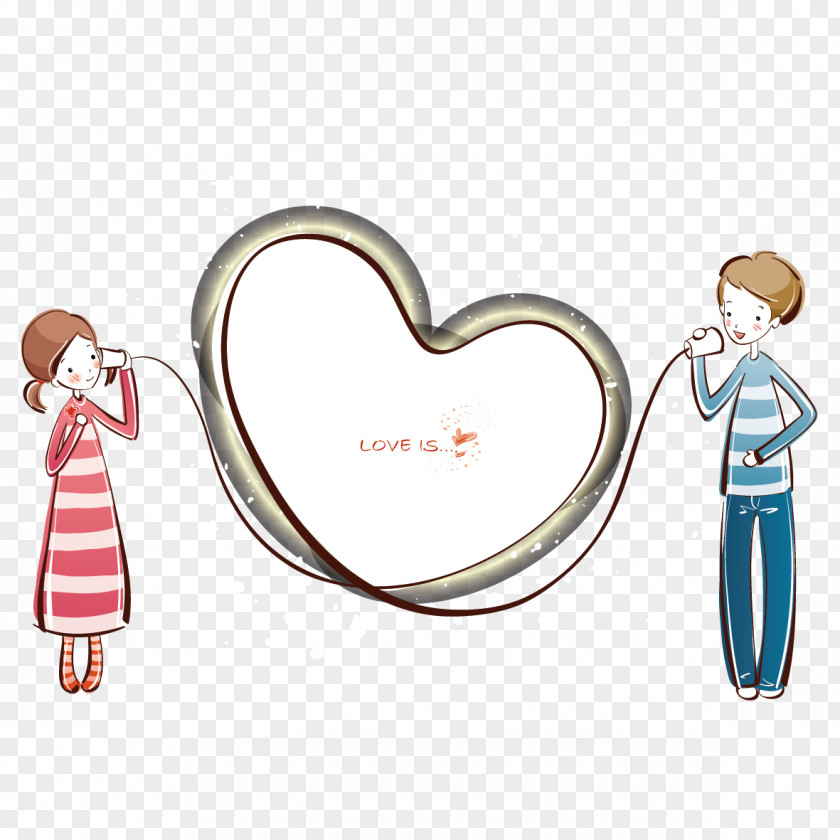 Call Couple Cartoon Illustration PNG