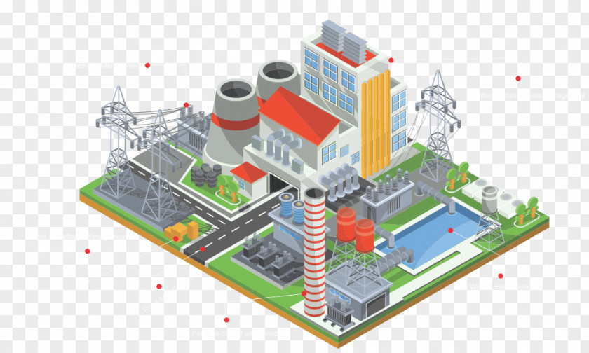 Smart City Nuclear Power Plant Isometric Projection Station PNG