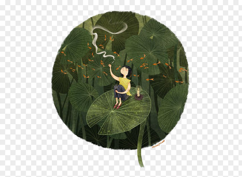 Lotus Leaf Girls Art Illustration PNG