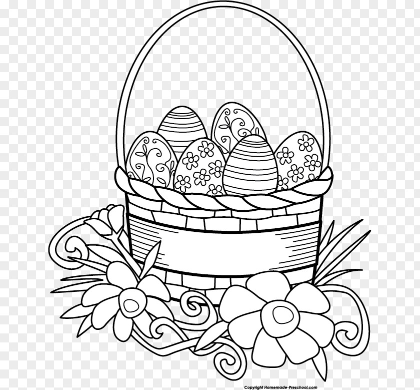 Free Easter Images Bunny Basket Black And White Clip Art PNG