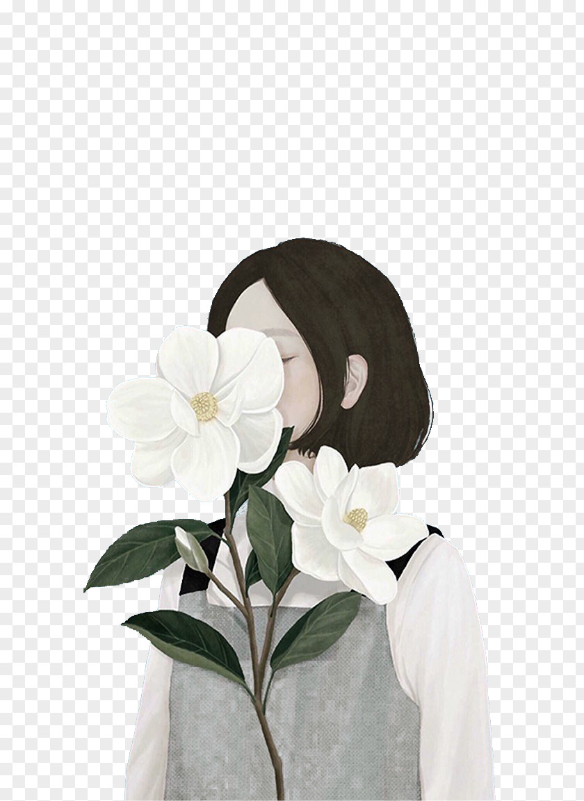 Drawing Work Of Art Digital Painting Illustration PNG of art painting Illustration, Holding a flower girl clipart PNG