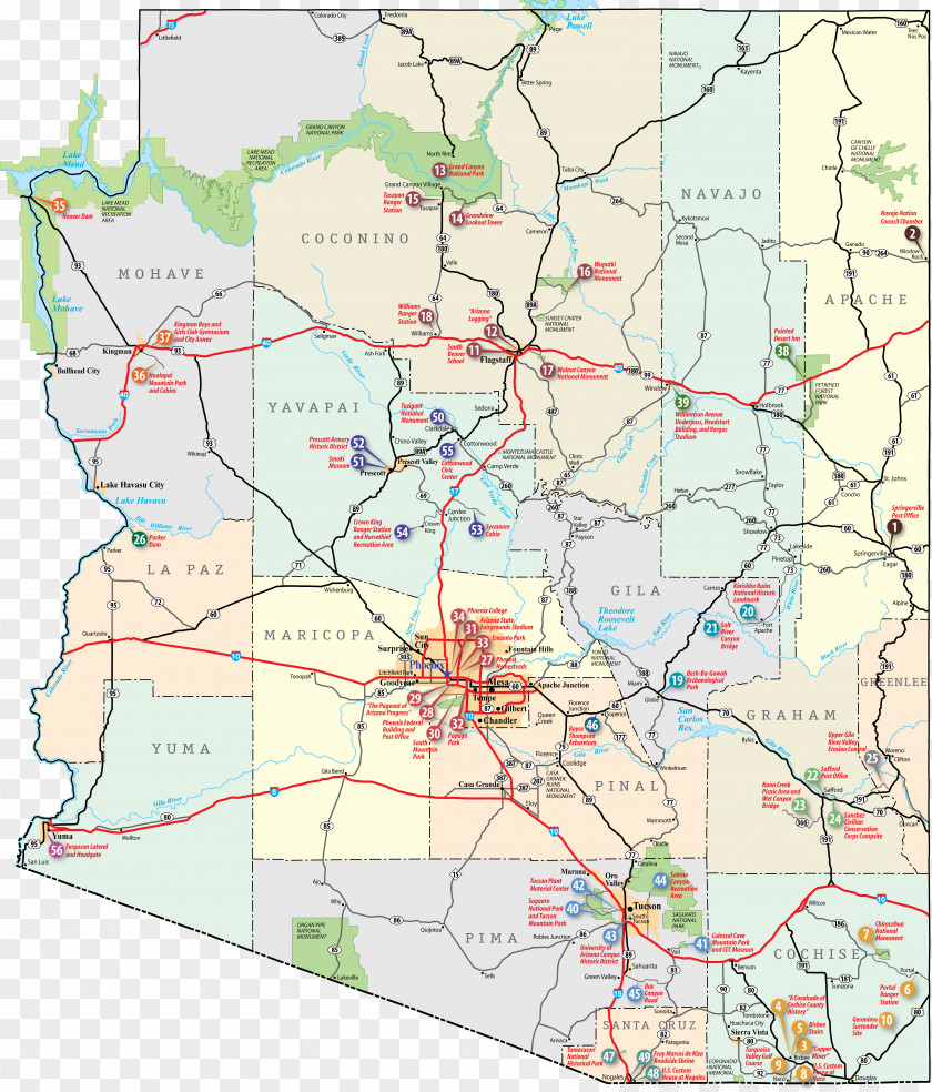 Poster Map U.S. Route 80 Cottonwood Wickenburg Interstate Road PNG