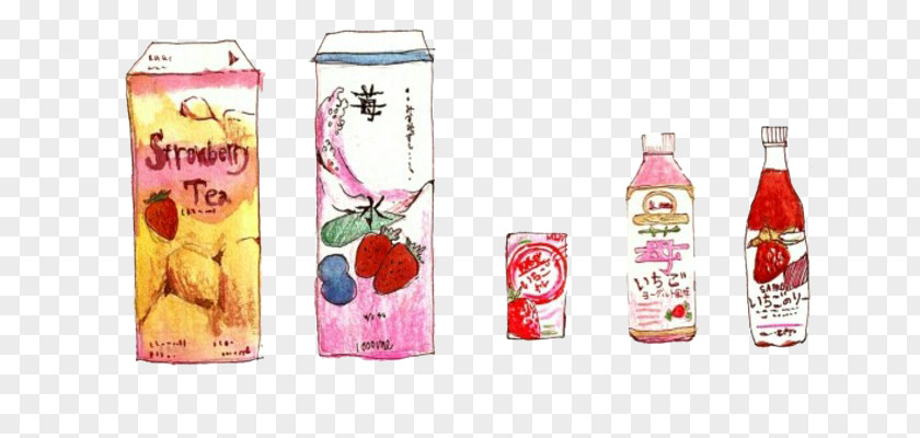 Cartoon Strawberry Drinks Juice Bento Edamame Milk Sushi PNG