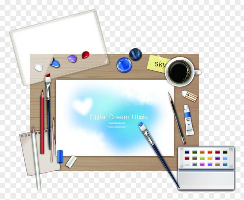Drawing Tools On The Desk Watercolor Painting PNG
