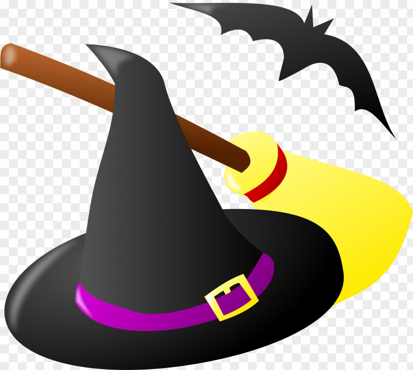 Cartoon Halloween Broom Witch Hat Witchcraft Clip Art PNG