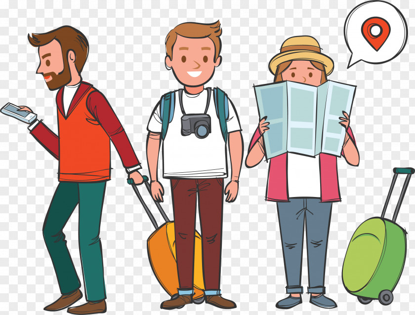 Cartoon Friends, Travel, Vacation Drawing Travel Clip Art PNG