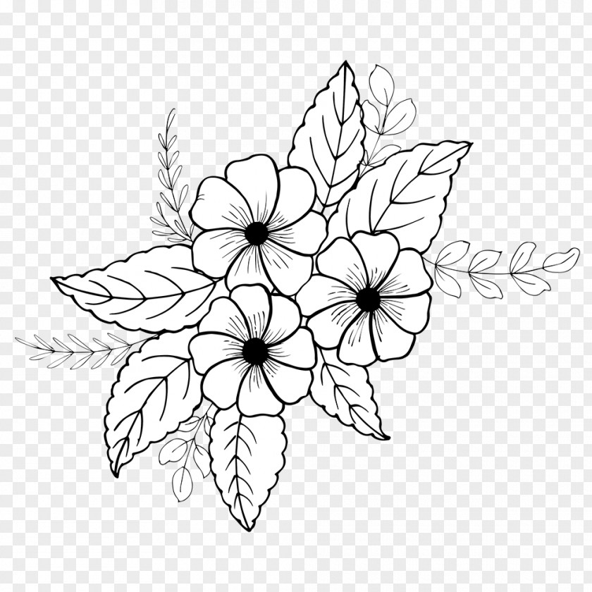 Petal Drawing Leaf Line Art Plant Black-and-white Coloring Book PNG