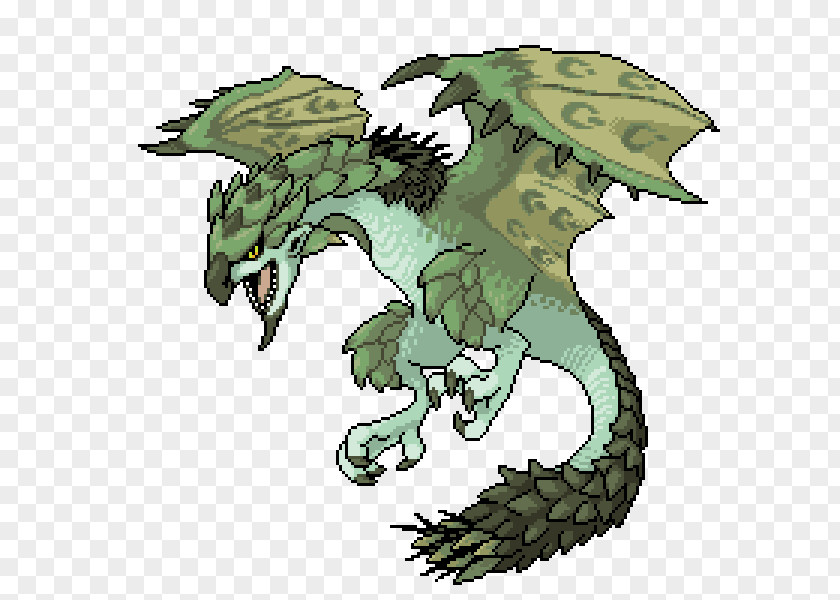 Mythical Creature Green Dragon Pixel Art PNG