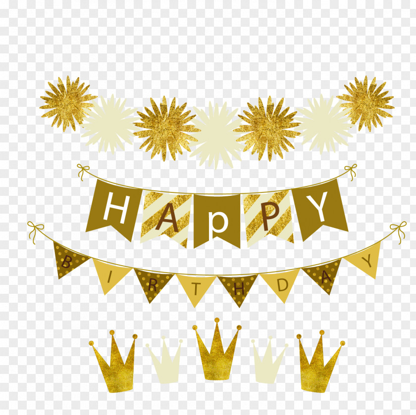Golden Birthday Party Decorative Vector Text Graphic Design Illustration PNG