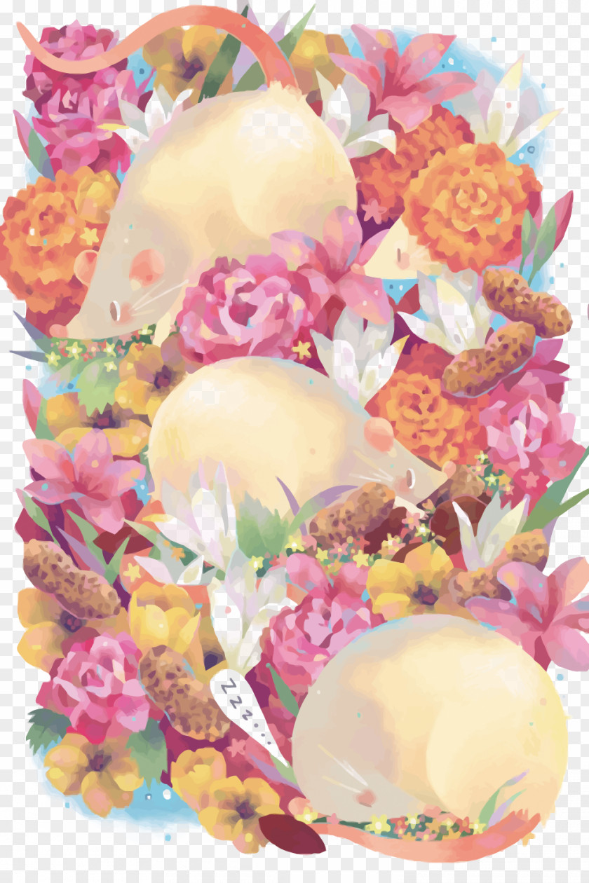 Vector Watercolor Mouse And Flower Painting DeviantArt Illustration PNG