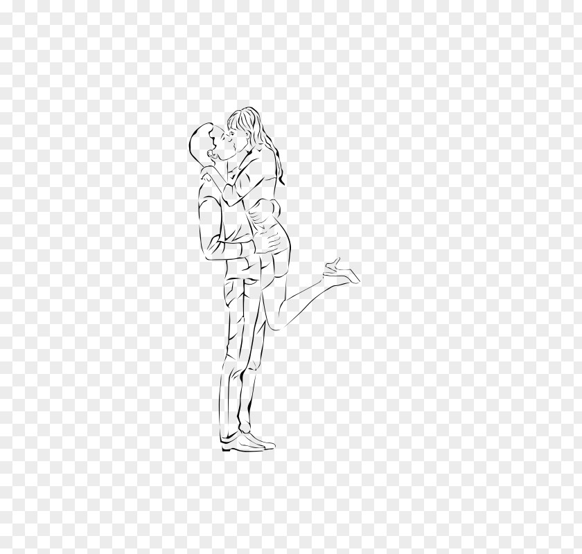 Drawing Kissing Couple Finger Line Art Sketch PNG