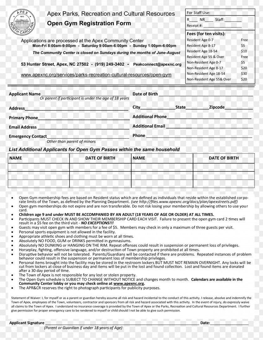 Registration Form Template Document Fitness Centre Application For Employment PNG