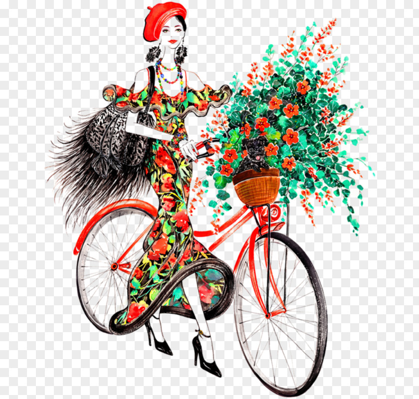 Flower Bicycle Fashion Illustration Illustrator PNG