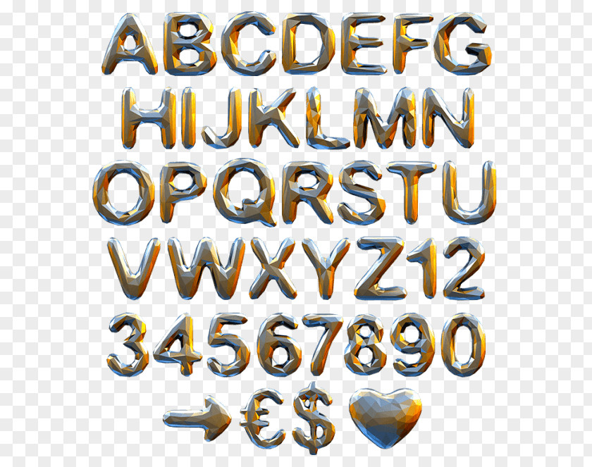 Polygonal Gold Lettering Alphabet Typeface Font PNG