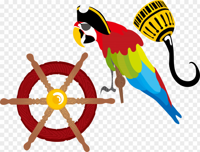 Vector Colored Parrot Ship Steering Wheel Piracy Ships Porthole PNG