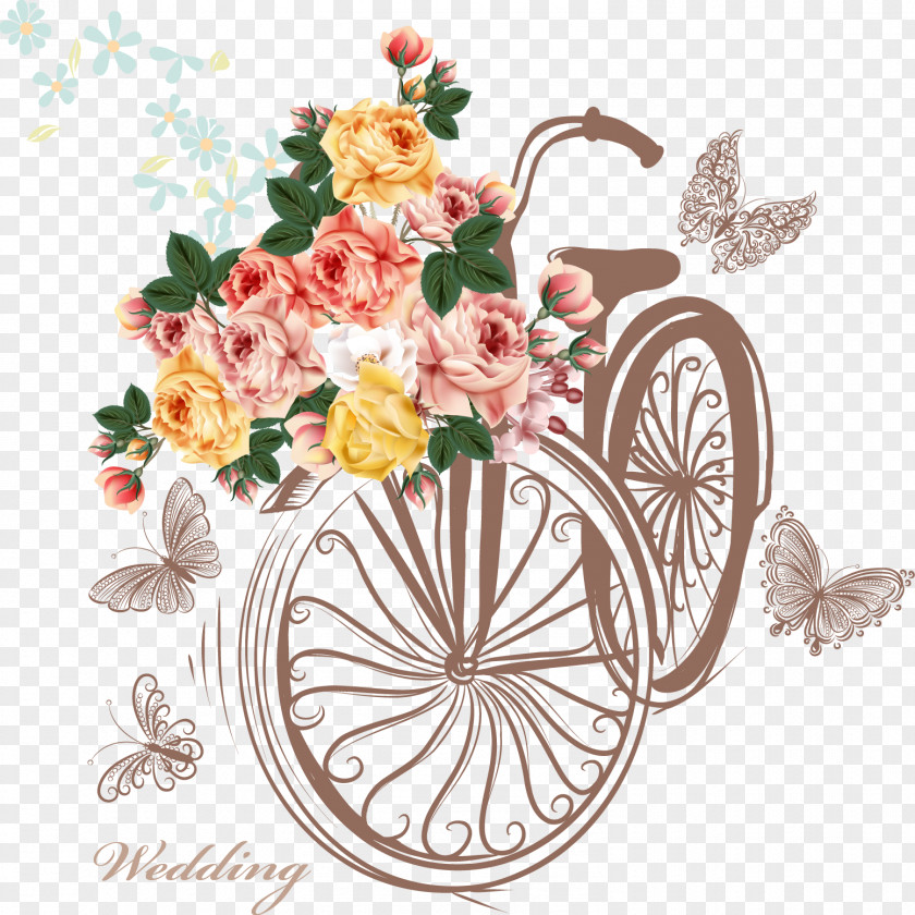 Vector Bicycle And Flowers Basket Flower Stock Photography PNG