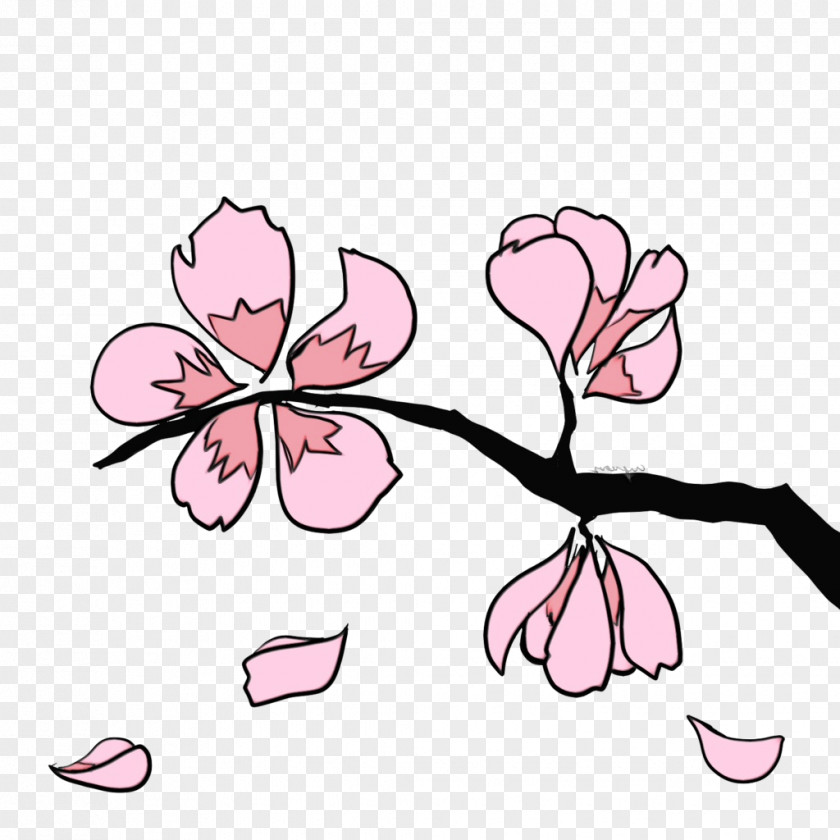 Geranium Twig Watercolor Pink Flowers PNG