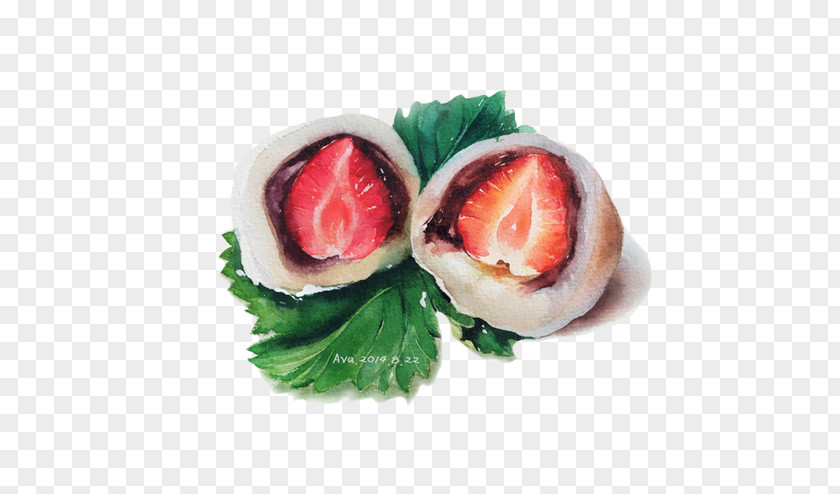 Hand-painted Strawberry Sandwich Daifuku Mochi Watercolor Painting Drawing Illustration PNG