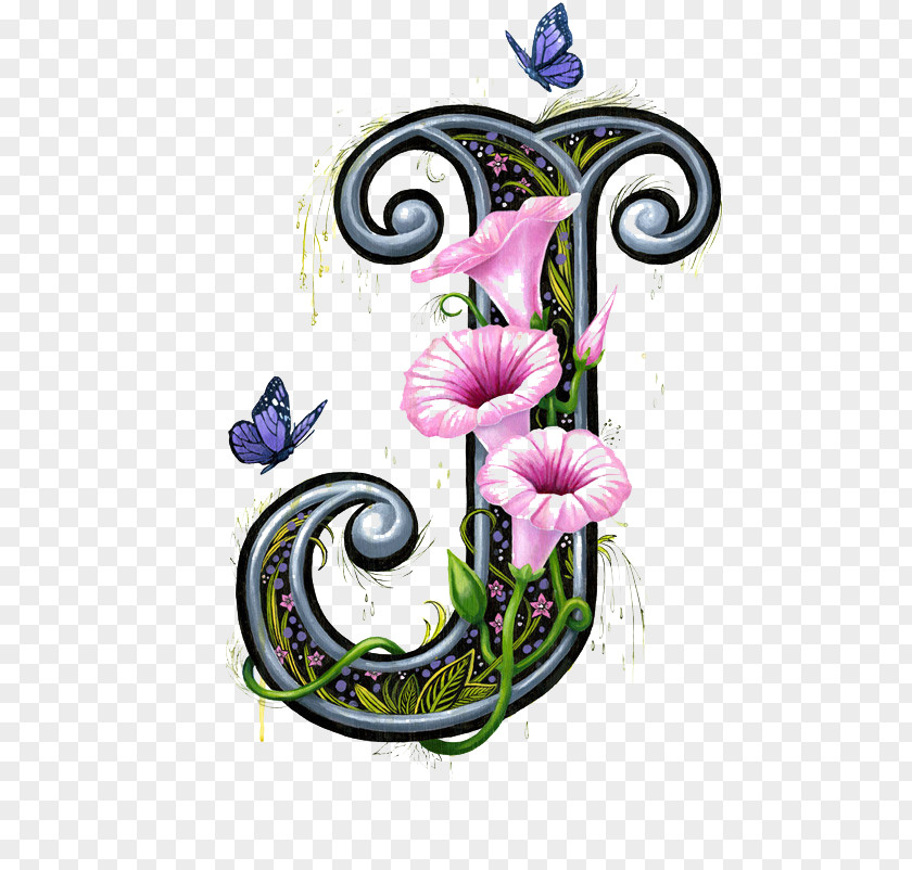 J Letter Initial Calligraphy PNG