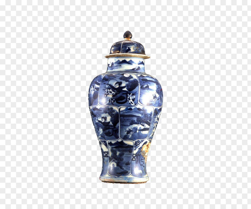 Japanese Vase Ceramic Cobalt Blue And White Pottery Urn PNG