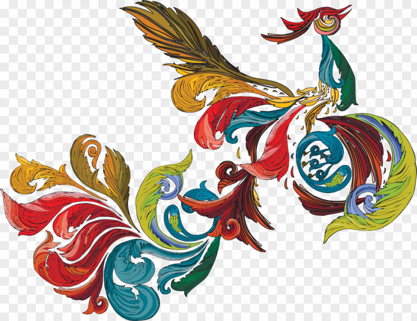 Creative Color Feather Vector Phoenix Fenghuang PNG
