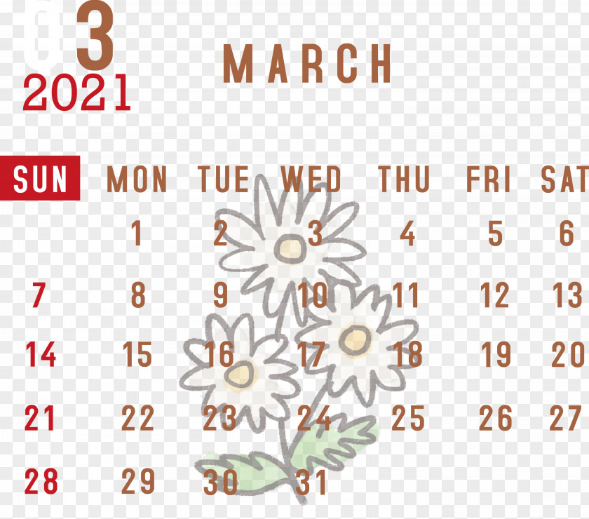 March 2021 Printable Calendar PNG