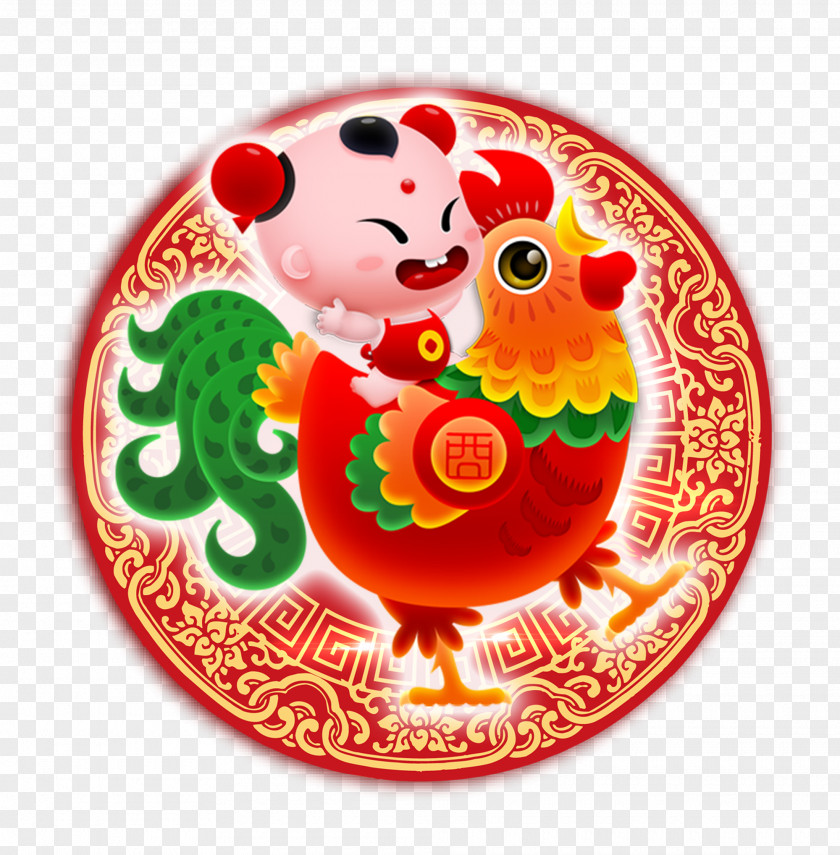 Red Rooster Dolls Combination Chinese New Year Zodiac Poster PNG