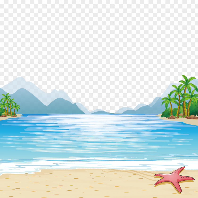 Vector Sea Mountains Child Beach Illustration PNG
