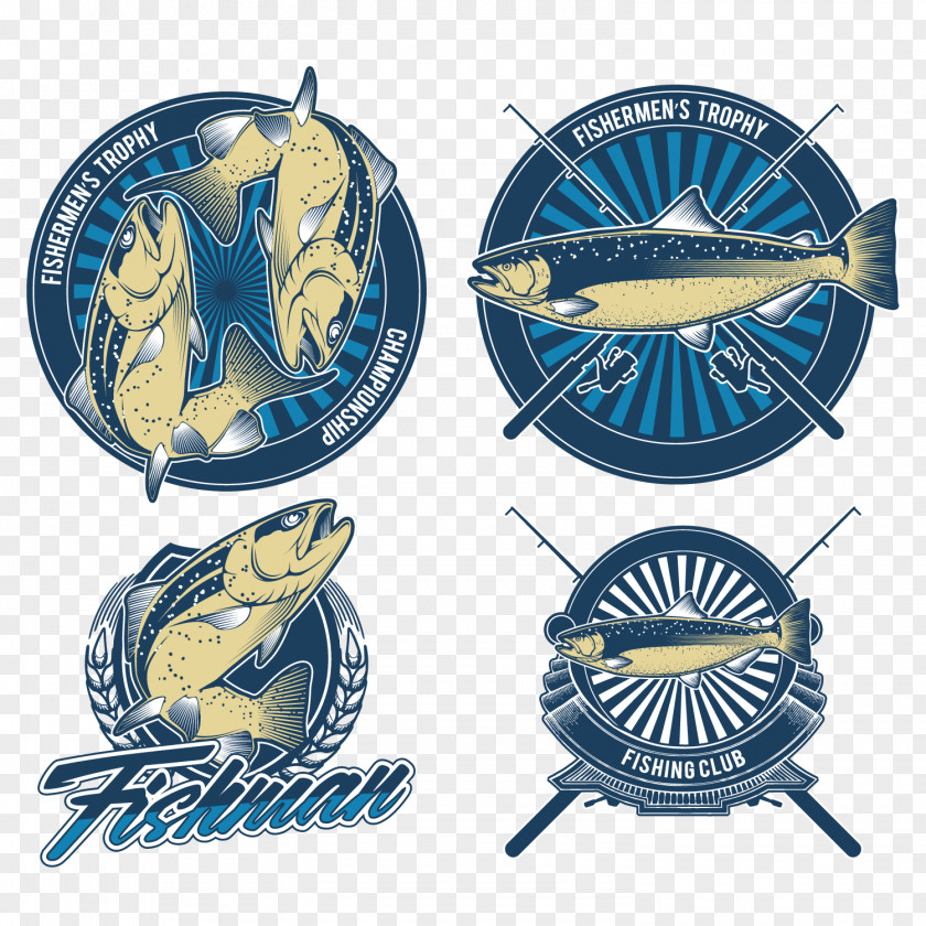 Hand Painted Fishing Label Vector Logo Angling PNG