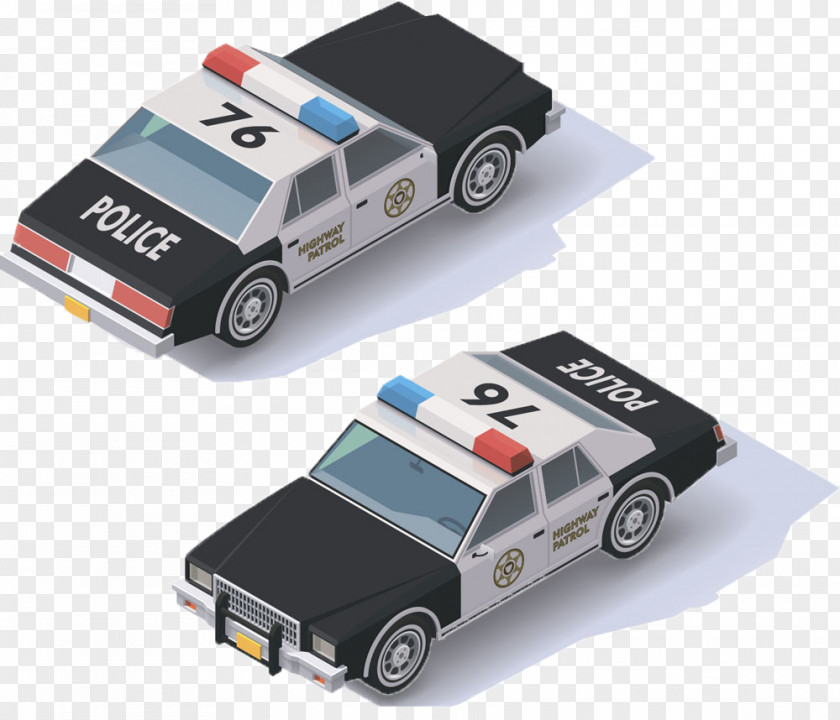 Isometric Cartoon Hand-painted Police Car Projection Illustration PNG
