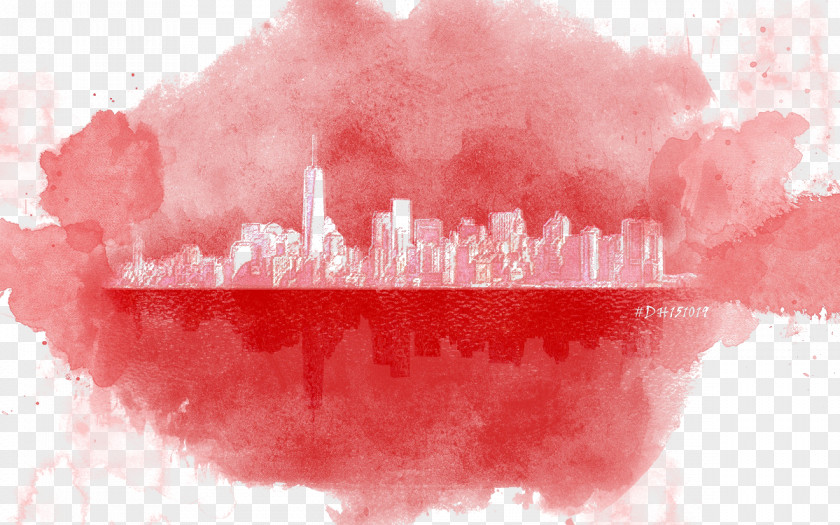 Rendering Red City Building Watercolor Painting Art Illustration PNG