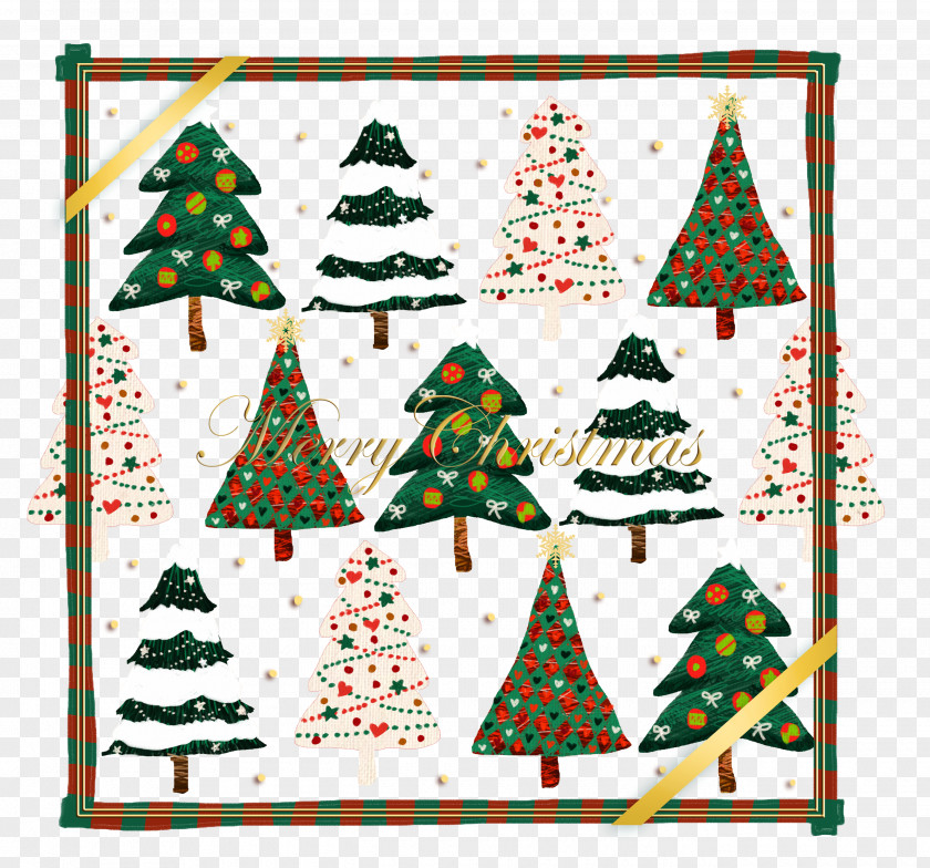 Variety Of Christmas Tree And Border Ornament Decoration PNG