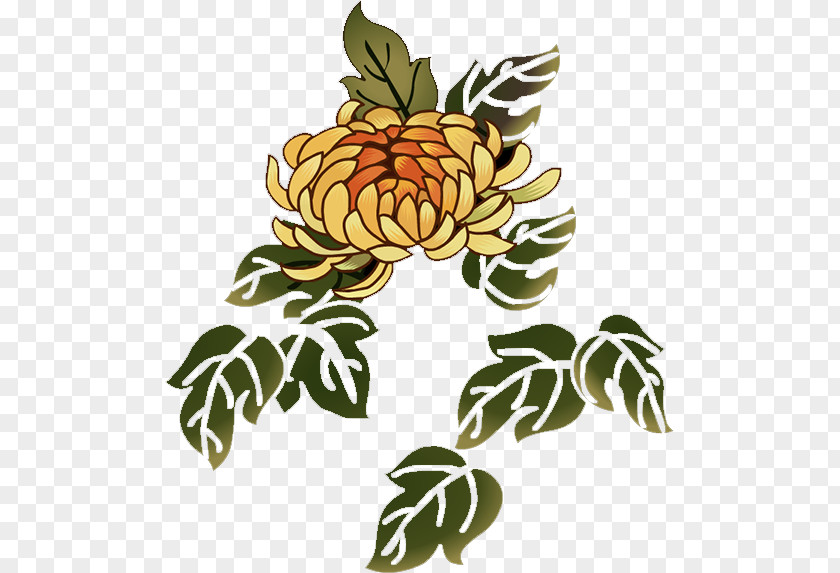 Chrysanthemum Floral Design Yellow Plant Stem Pattern PNG