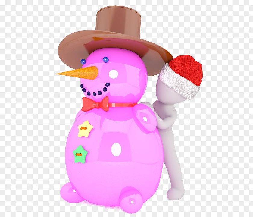 Pink Snowman Three-dimensional Space Illustration PNG