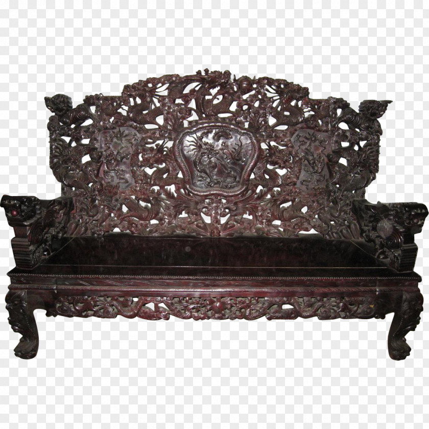 Antique Loveseat Furniture Wood Carving PNG